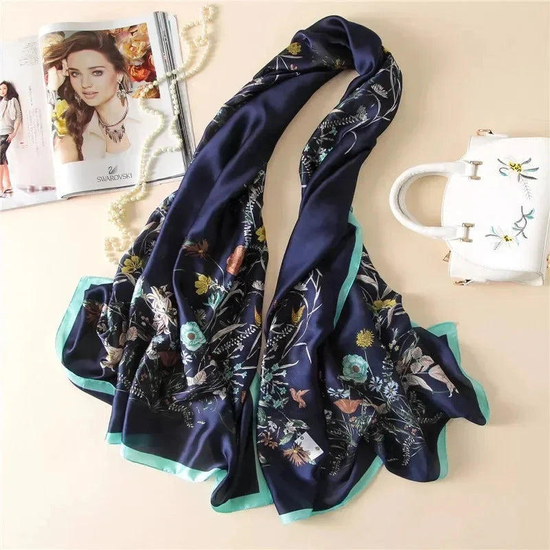 180*90cm Luxury Brand Women Summer Silk Scarves Shawl Lady Wrap Soft Female Europe Designer Beach Bandanna foulard muffler pareo