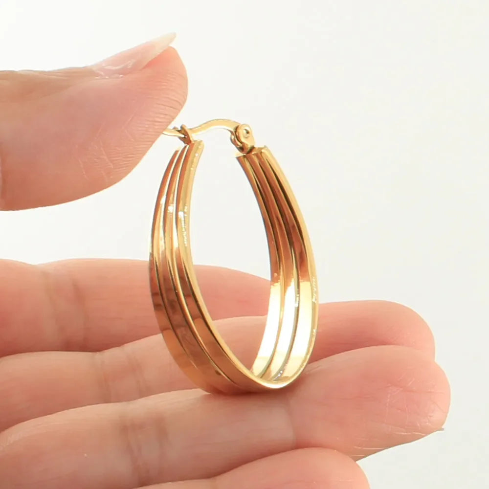 Newest Gold Color Fashion Stainless Steel Jewelry Simple Hoop Earrings Personality Bijoux En Acier Inoxydable Femme EFGZCBEP