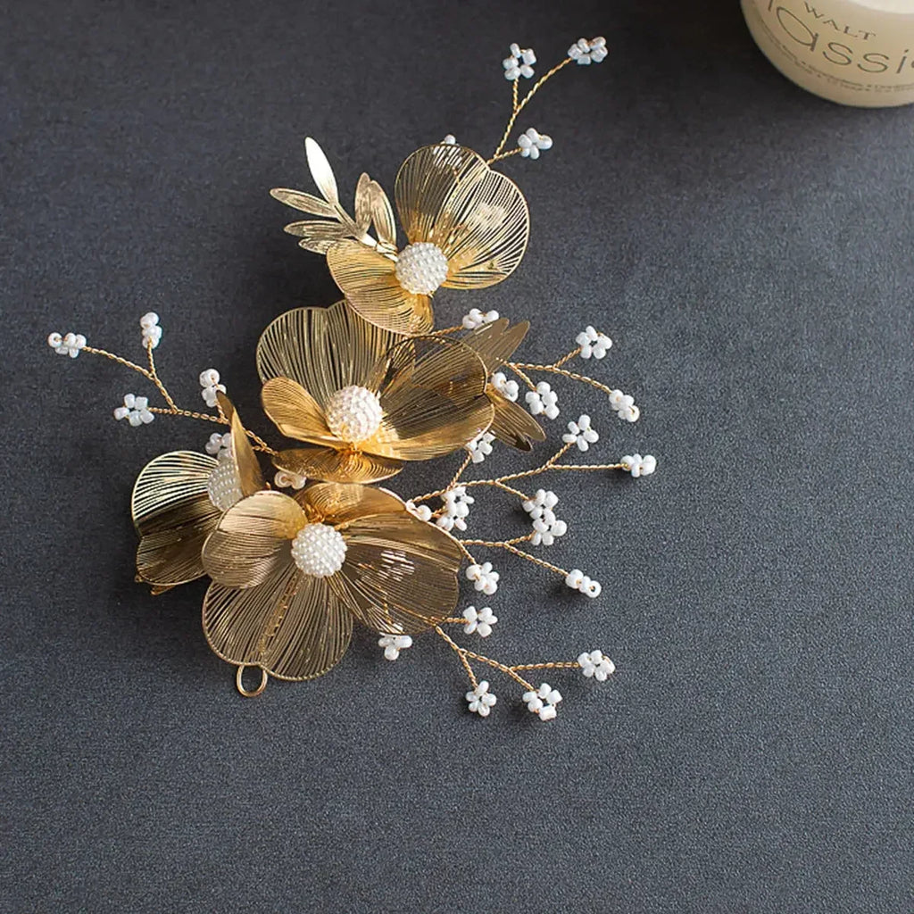 Flower Hairband Bridal Hair Jewelry Pearl Crystal Headband Elegant Birthday Party Tiara Crown Wedding Hair Accessories For Women
