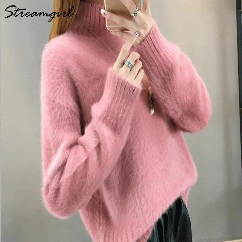 Thick Winter Sweater Women Warm White Turtleneck Fluffy Women's Jumper Winter Pull Sweaters For Women Knitted Sweater Woman 2021