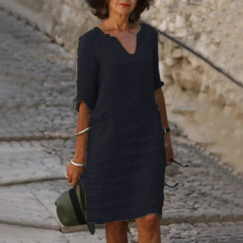 Women’s Three Quarter Sleeve Linen Dress
