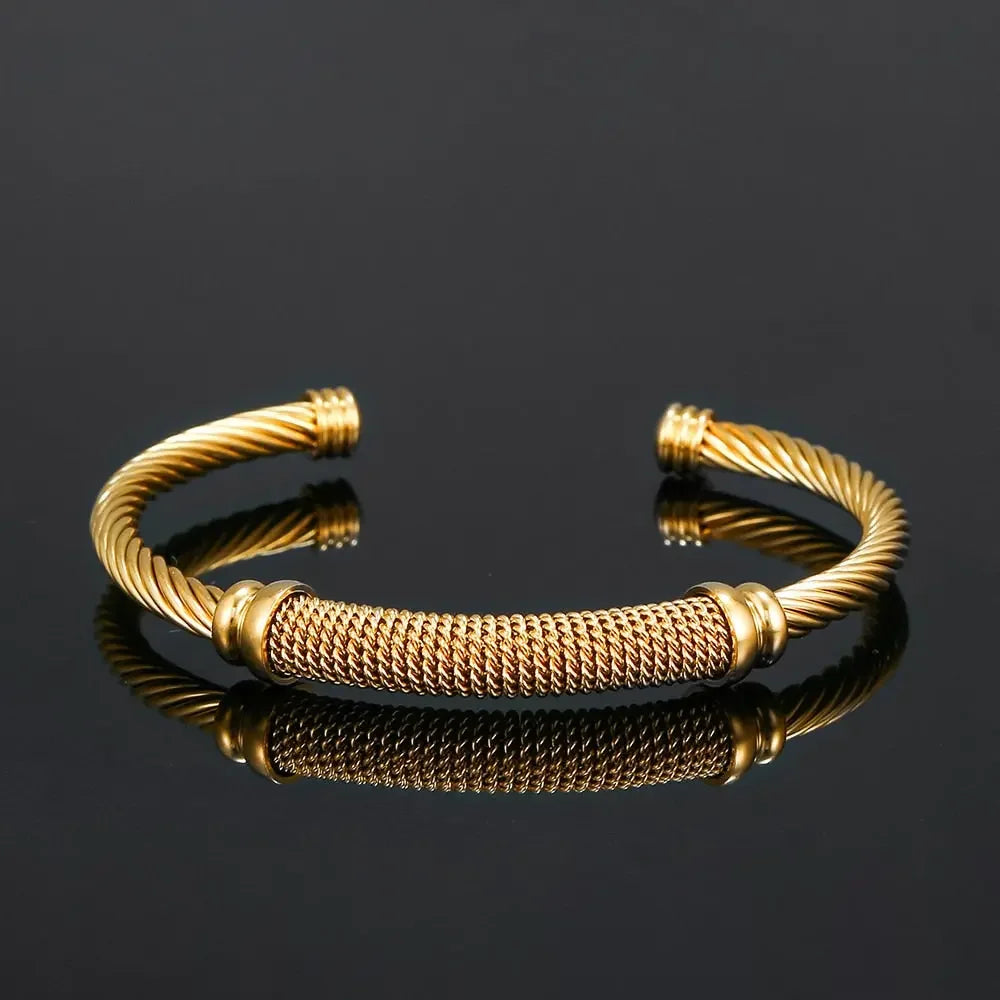 Stainless Steel Gold Color Bangle Bracelets Luxury Brand Stylish Mesh Bangle for Women Men Decoration Jewelry Accessory Gift