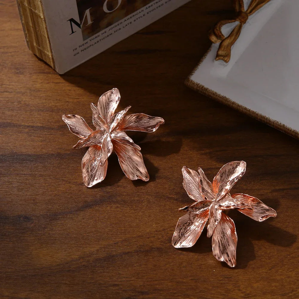 Vintage Metal Flower Statement Earrings