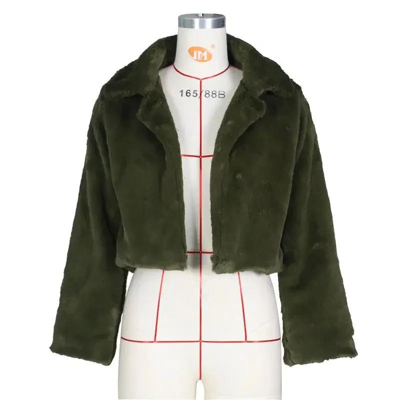 JRRY Casual Women Faux Fur Coats Long Sleeve Furry Cropped Jacket Open Stitch Fluffy Overcoat Plus Size XXL Outdoor Wear