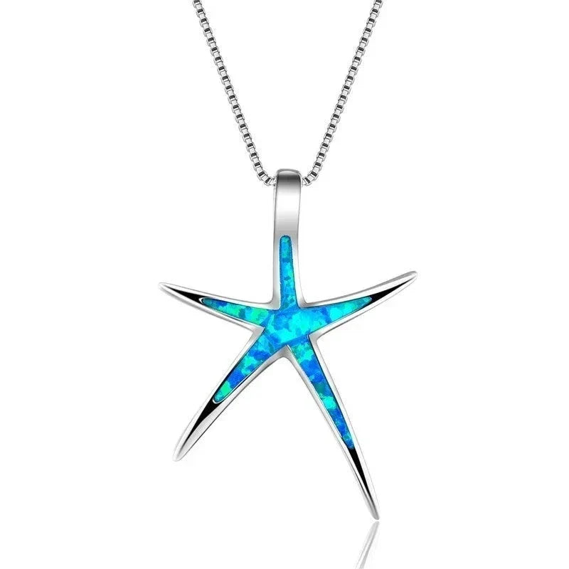 Boho Fashion Sea Animal Dolphin Pendant Necklace for Women Girl Inlay Imitation Blue Opal Necklace Wedding Party Jewelry