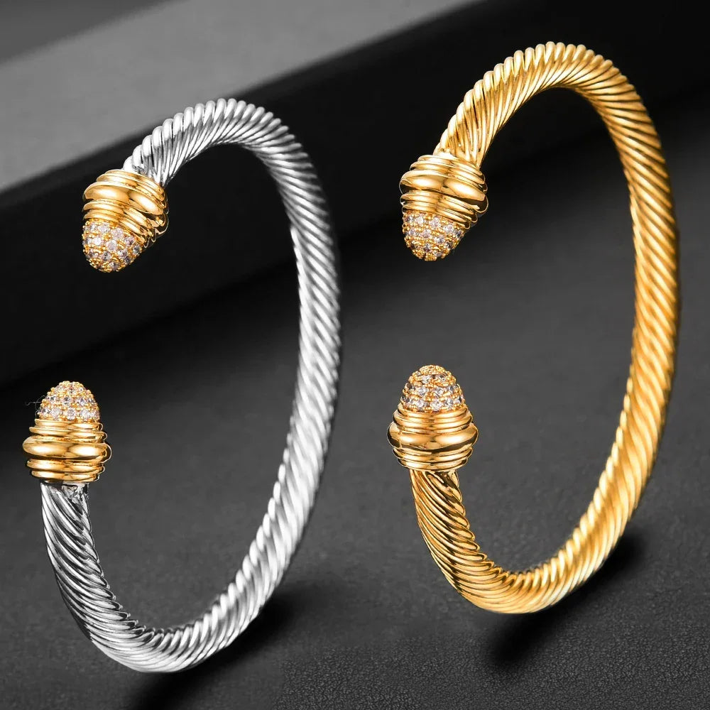 Missvikki Original design Stackable Bangle For Women Bridal Wedding Cubic Zircon OPen Bangle Dubai Bracelet Party Jewelry