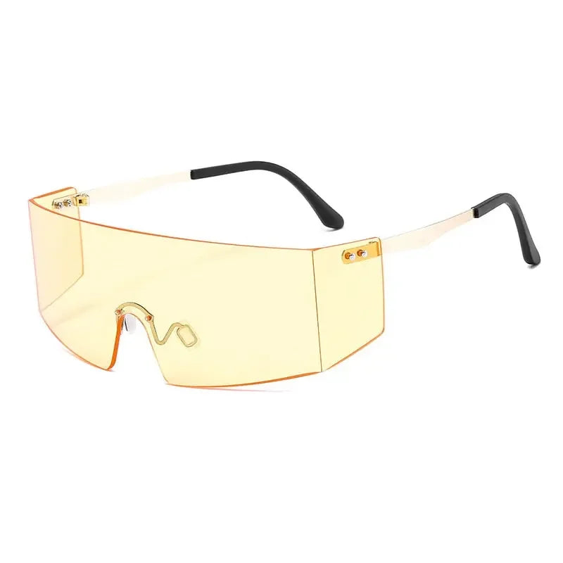 OEC CPO Fashion Rimless Sunglasses Women Men Big Flat Top Glasses Oversized Sunglasses Female Mirror Goggle UV400 O596