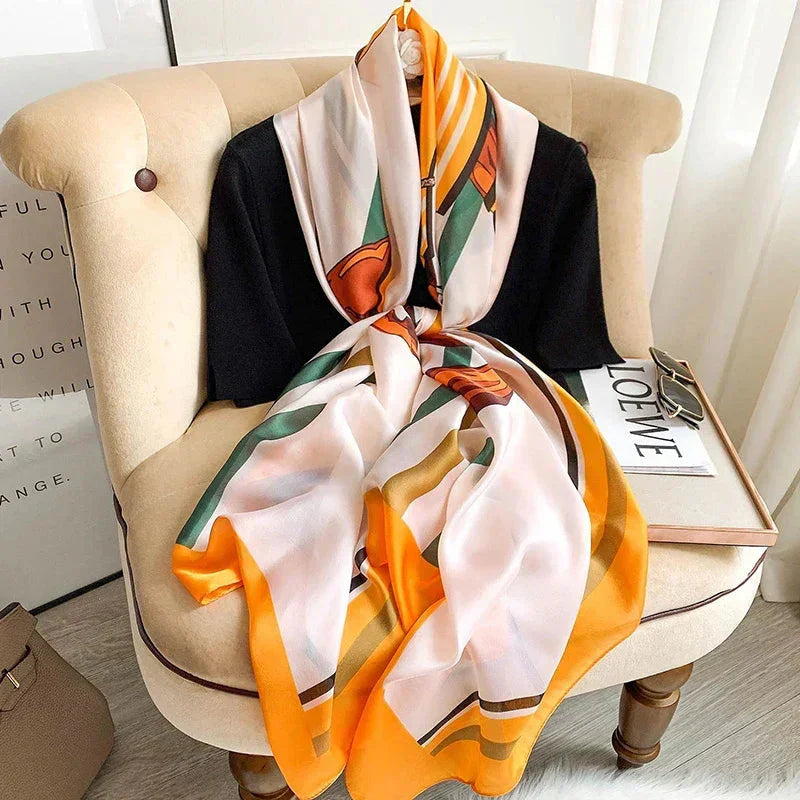 180*90cm Luxury Brand Women Summer Silk Scarves Shawl Lady Wrap Soft Female Europe Designer Beach Bandanna foulard muffler pareo