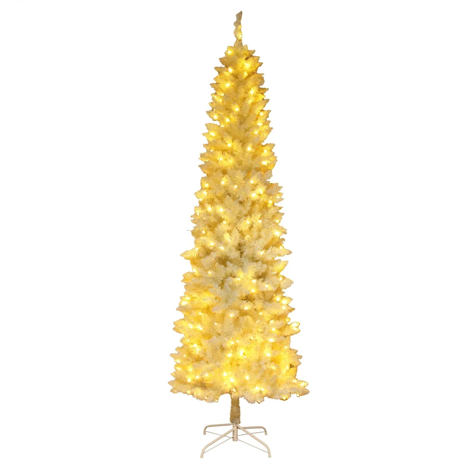 FCH 6.5/7.5FT Flocking Tied Light Christmas Tree With Optical Fiber Green/White[US-Stock]