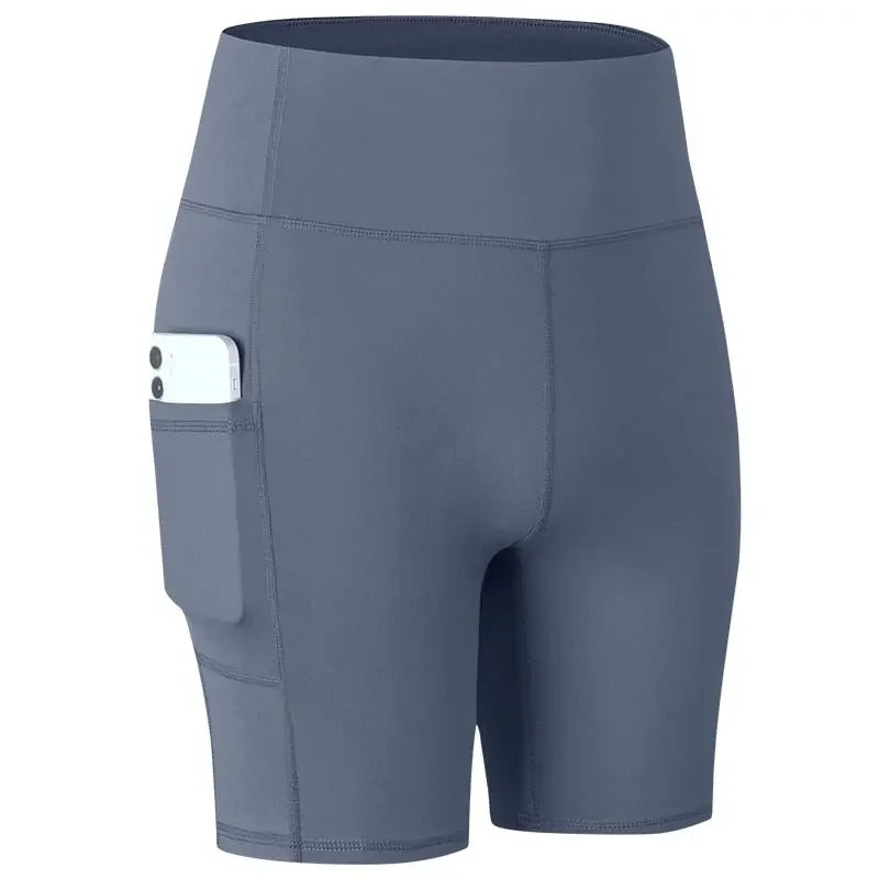 Women's Yoga Shorts with Pocket Running Tights Short  High Waist Gym Compression Sport Shorts Yoga Legging Gym Workout Short