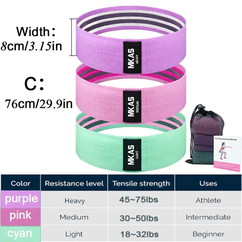 Resistance Bands 3-Piece For Leg Thigh, Butt Squats, Glutes