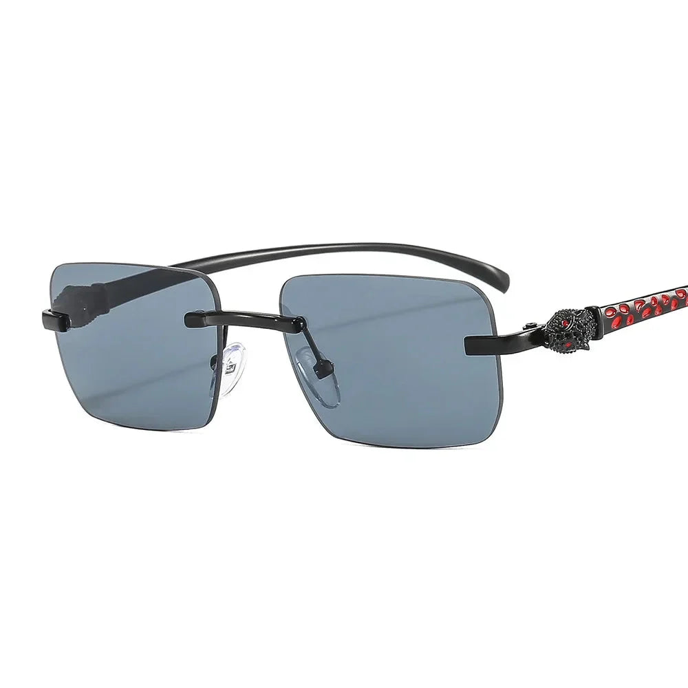 Vintage Fashion Rimless Small Square Sunglasses Women Men Luxury Brand Designer Travel Driving Metal Leopard Head Sun Glasses
