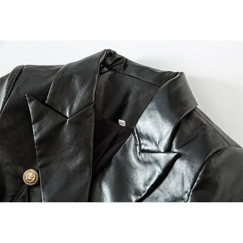 European American Top Quality Faux Leather Black Blazer