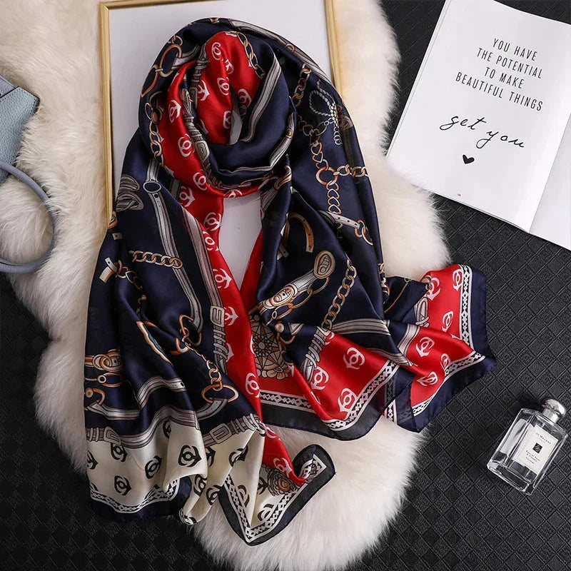 180*90cm Luxury Brand Women Summer Silk Scarves Shawl Lady Wrap Soft Female Europe Designer Beach Bandanna foulard muffler pareo