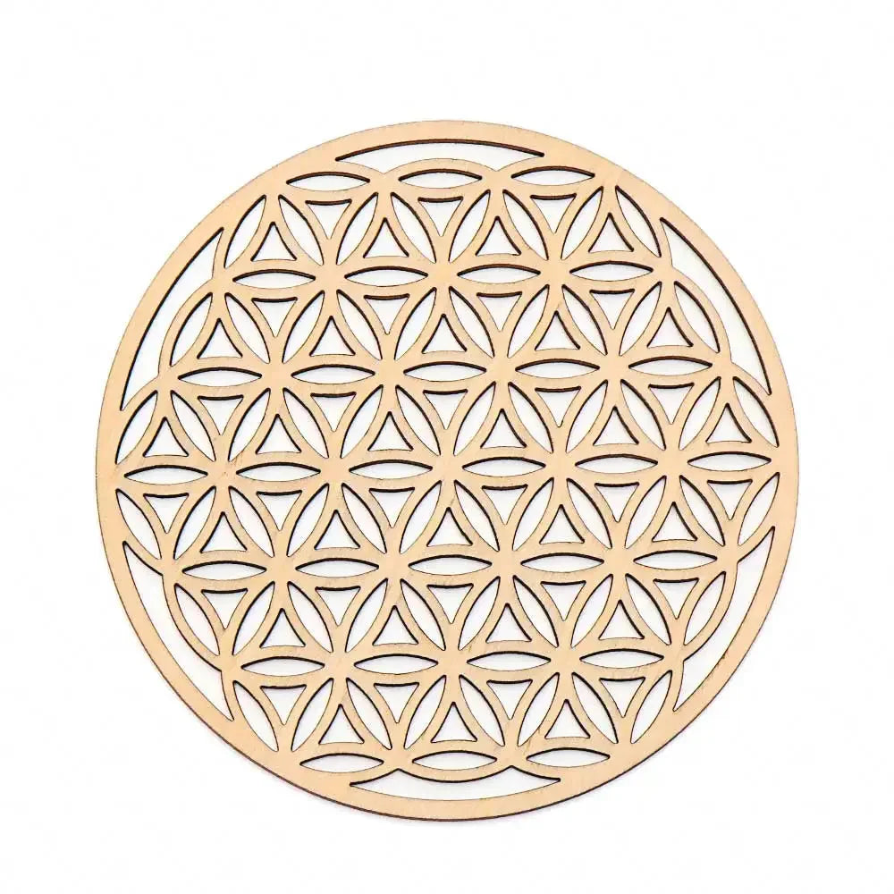 Chakra Flower of Life Natural Wood Coasters For Crystal Set