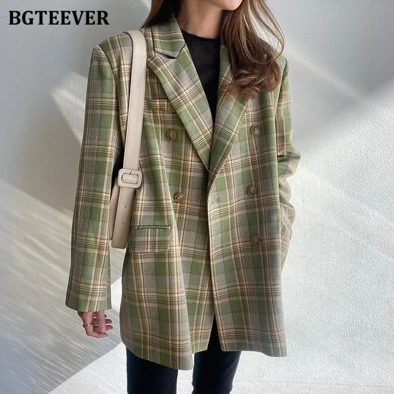 Vintage Loose Fit Plaid Blazer