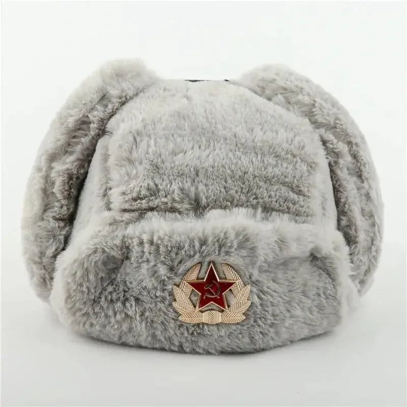 CAMOLAND Women Winter Hats Warm Faux Fur Bomber Hat For Men Soviet Army Military Badge Caps Male Thermal Earflap Cap Russia Hat