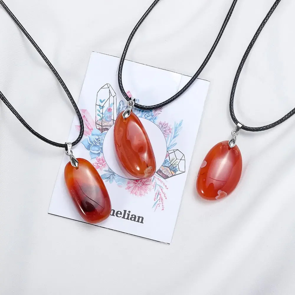 Carnelian Pendant On Leather Necklace