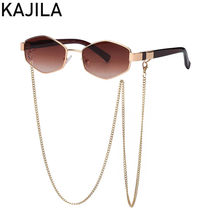 Hexagon Sunglasses With Chain