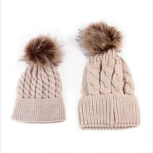 Winter Knit Mother & Child Beanie Pom Hat