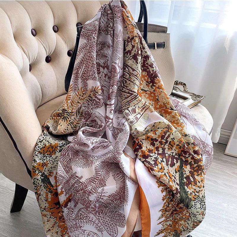 180*90cm Luxury Brand Women Summer Silk Scarves Shawl Lady Wrap Soft Female Europe Designer Beach Bandanna foulard muffler pareo