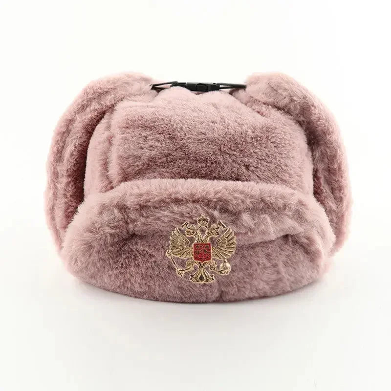 CAMOLAND Women Winter Hats Warm Faux Fur Bomber Hat For Men Soviet Army Military Badge Caps Male Thermal Earflap Cap Russia Hat