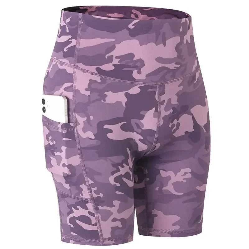 Women's Yoga Shorts with Pocket Running Tights Short  High Waist Gym Compression Sport Shorts Yoga Legging Gym Workout Short