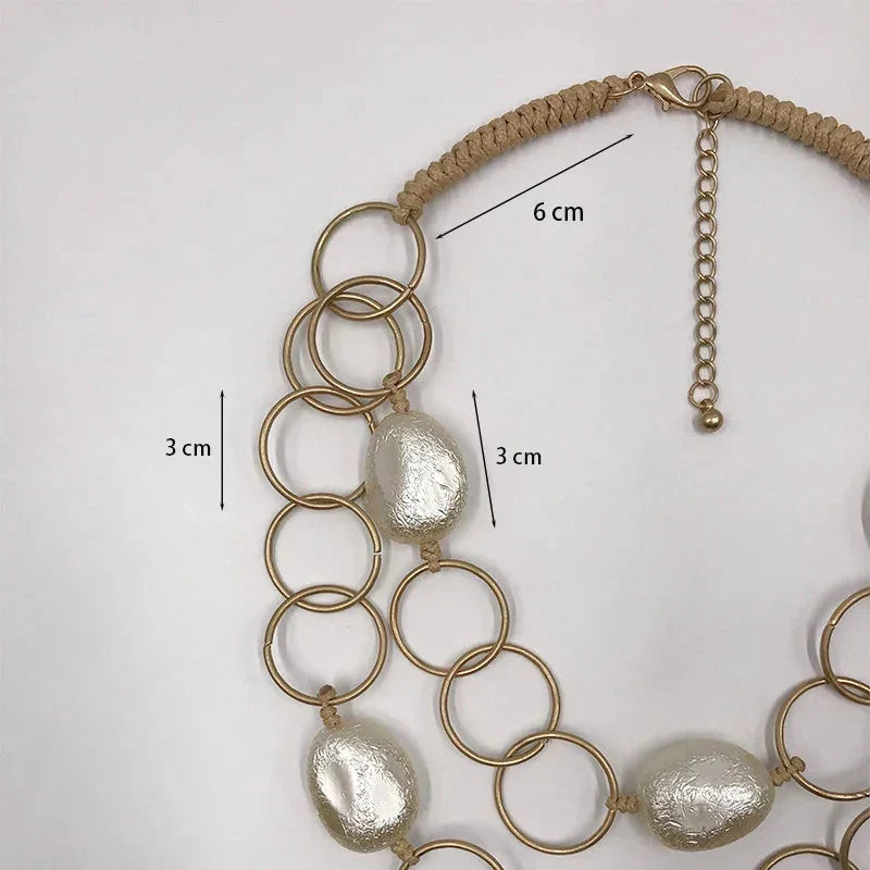 Suekees Boho Fashion Jewelry Gothic Collar Necklace Wax Cord Metal Link Pearl Beads Earthy Collares Necklace Women Accessories