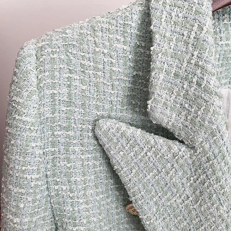 Lux Designer Tweed Blazer In Mint Green