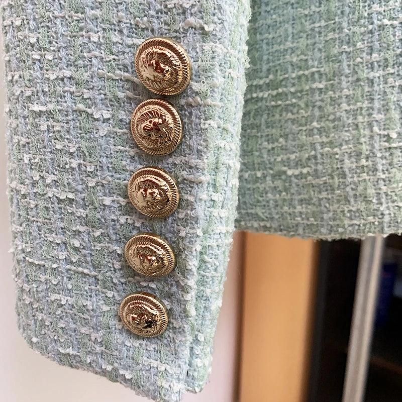 Lux Designer Tweed Blazer In Mint Green