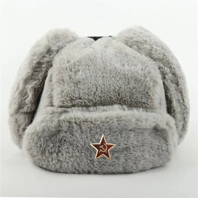 CAMOLAND Women Winter Hats Warm Faux Fur Bomber Hat For Men Soviet Army Military Badge Caps Male Thermal Earflap Cap Russia Hat