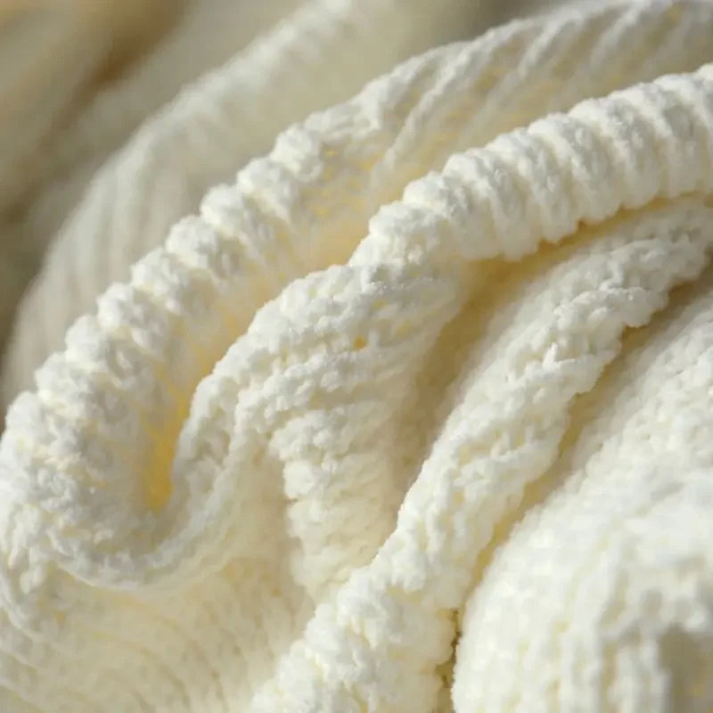 Chunky Knit Chenille Blanket With Pompoms