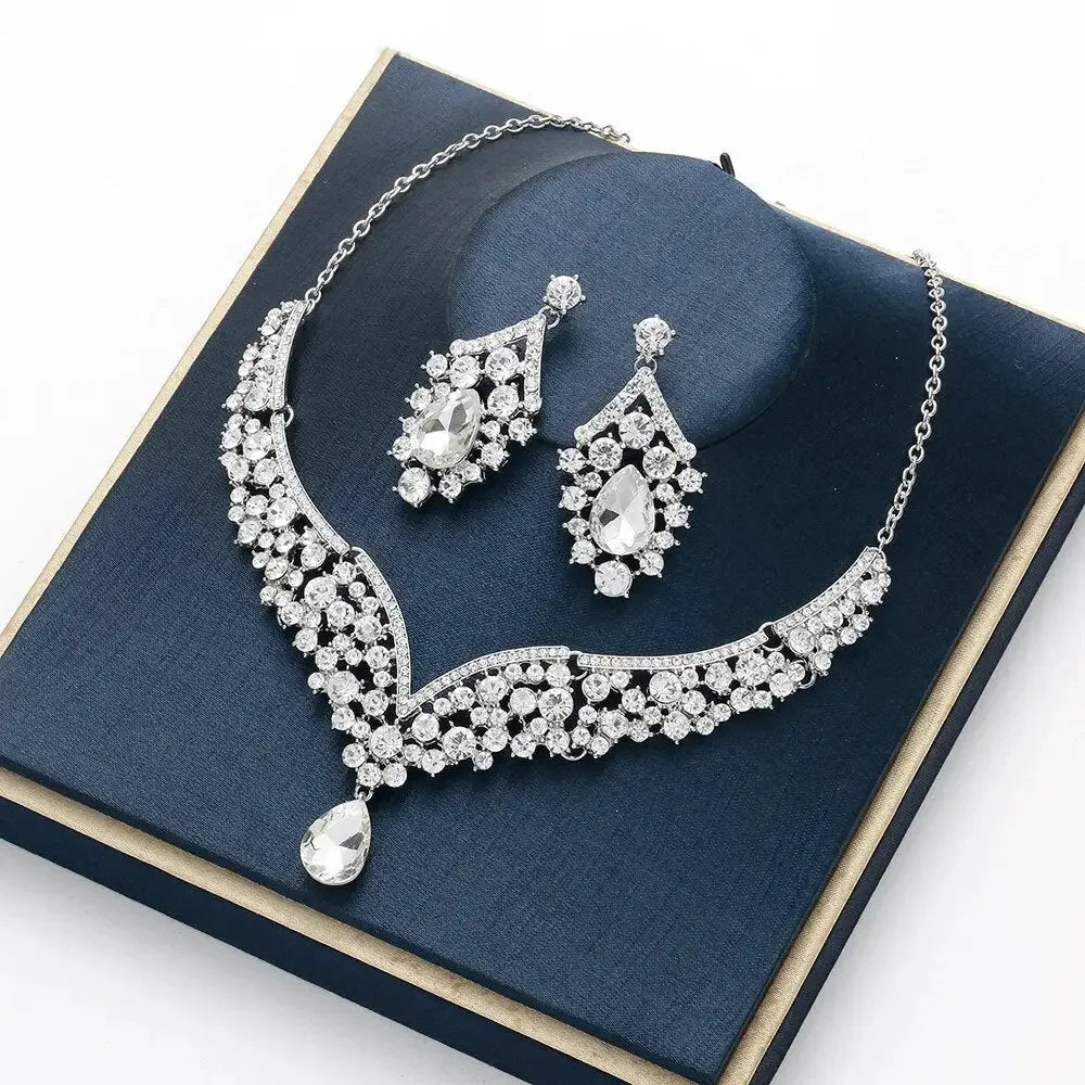 Fashion Crystal Wedding Bridal Jewelry Sets Tiara Crown Earring Necklace Bride Women Pageant Prom Jewelry Set Hair Ornaments