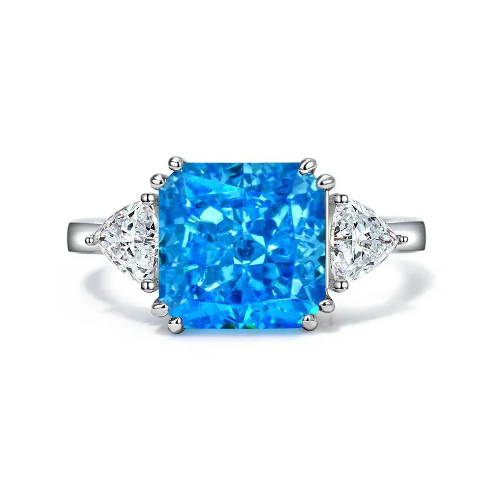 925 Sterling Silver 5CT G Color Lab Sapphire Gemstone Wedding Engagement Cocktail Ring