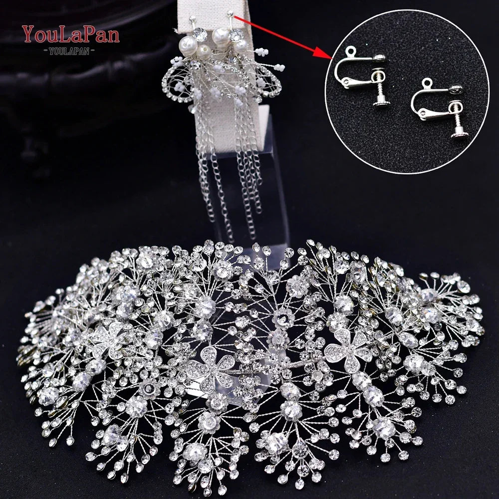 TOPQUEEN Wedding Headband Hair Jewelry Luxury Bride Headdress Hair Accessories Rhinestone Wedding Head Piece Woman Tiara HP240