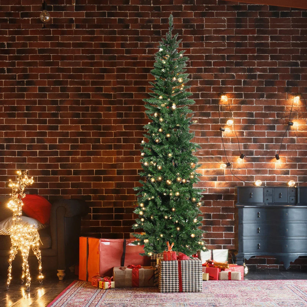 FCH 6.5/7.5FT Flocking Tied Light Christmas Tree With Optical Fiber Green/White[US-Stock]