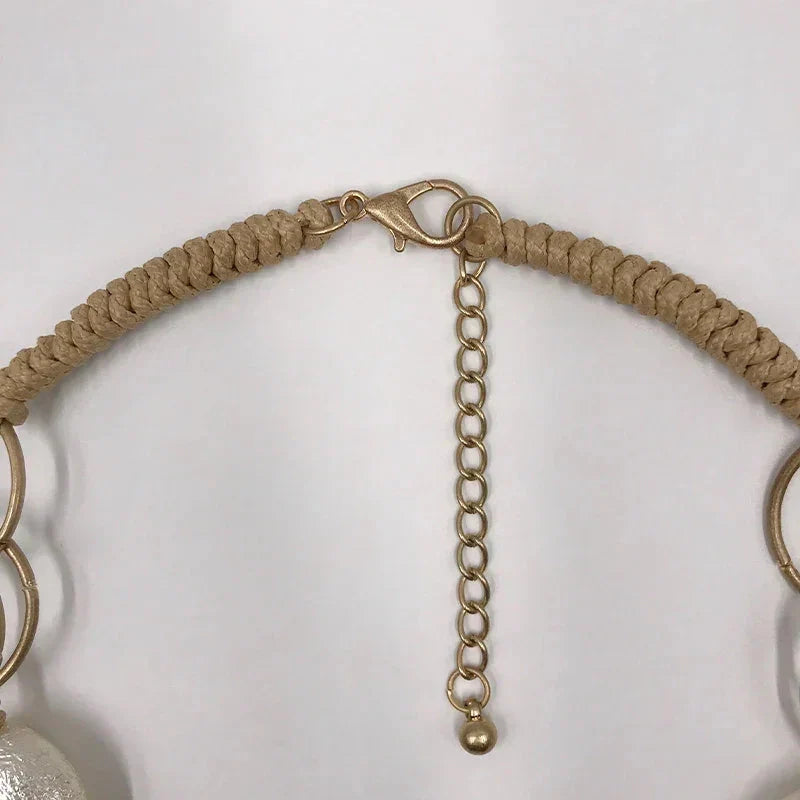 Suekees Boho Fashion Jewelry Gothic Collar Necklace Wax Cord Metal Link Pearl Beads Earthy Collares Necklace Women Accessories