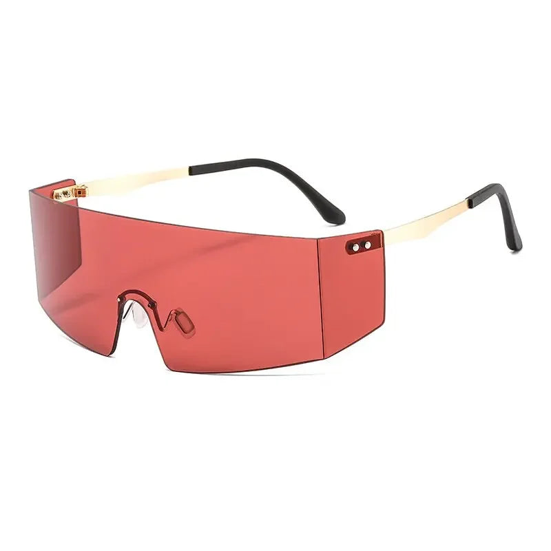 OEC CPO Fashion Rimless Sunglasses Women Men Big Flat Top Glasses Oversized Sunglasses Female Mirror Goggle UV400 O596