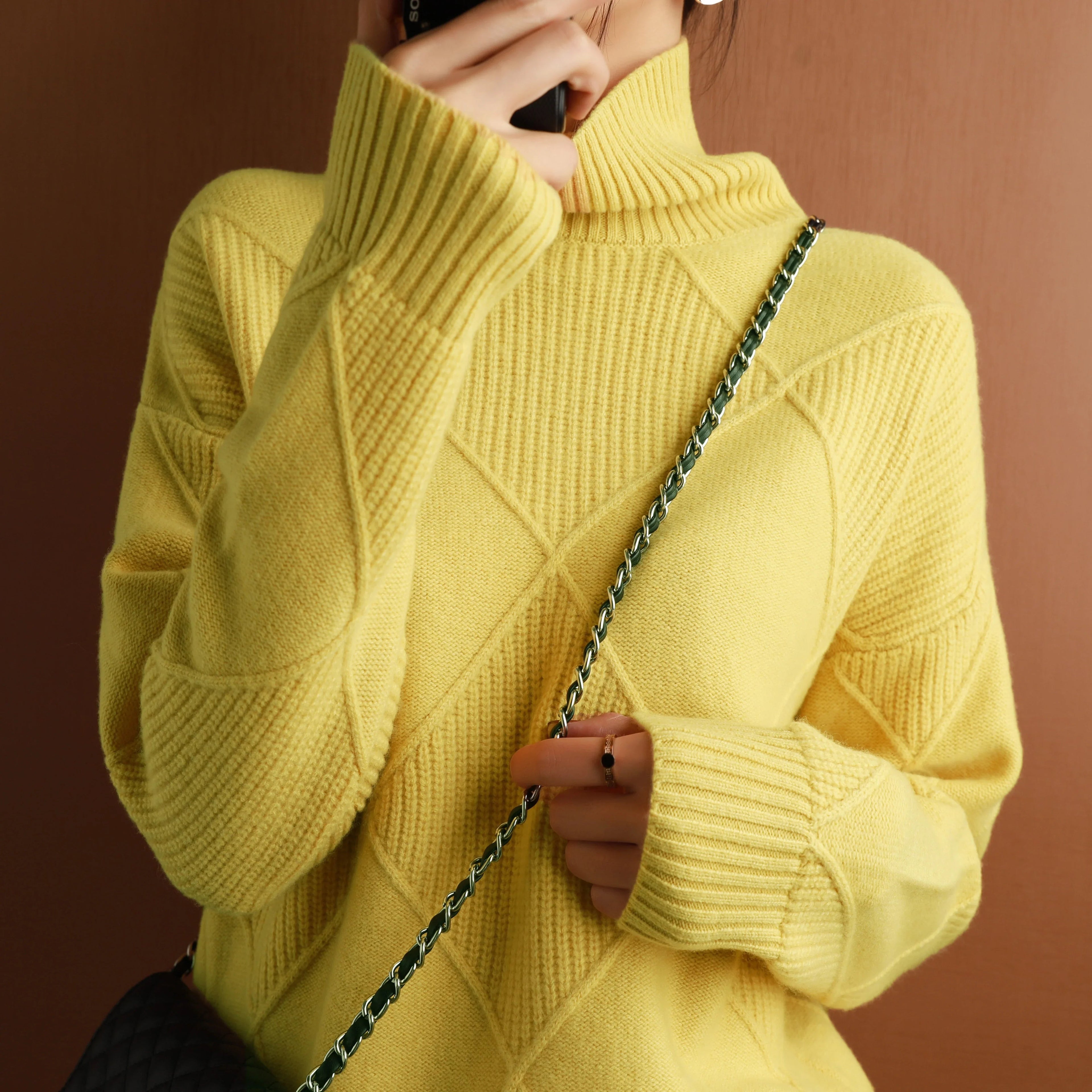 Cashmere sweater women turtleneck sweater pure color knitted turtleneck pullover 100% pure wool loose large size sweater women