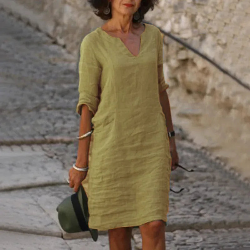 Women’s Three Quarter Sleeve Linen Dress