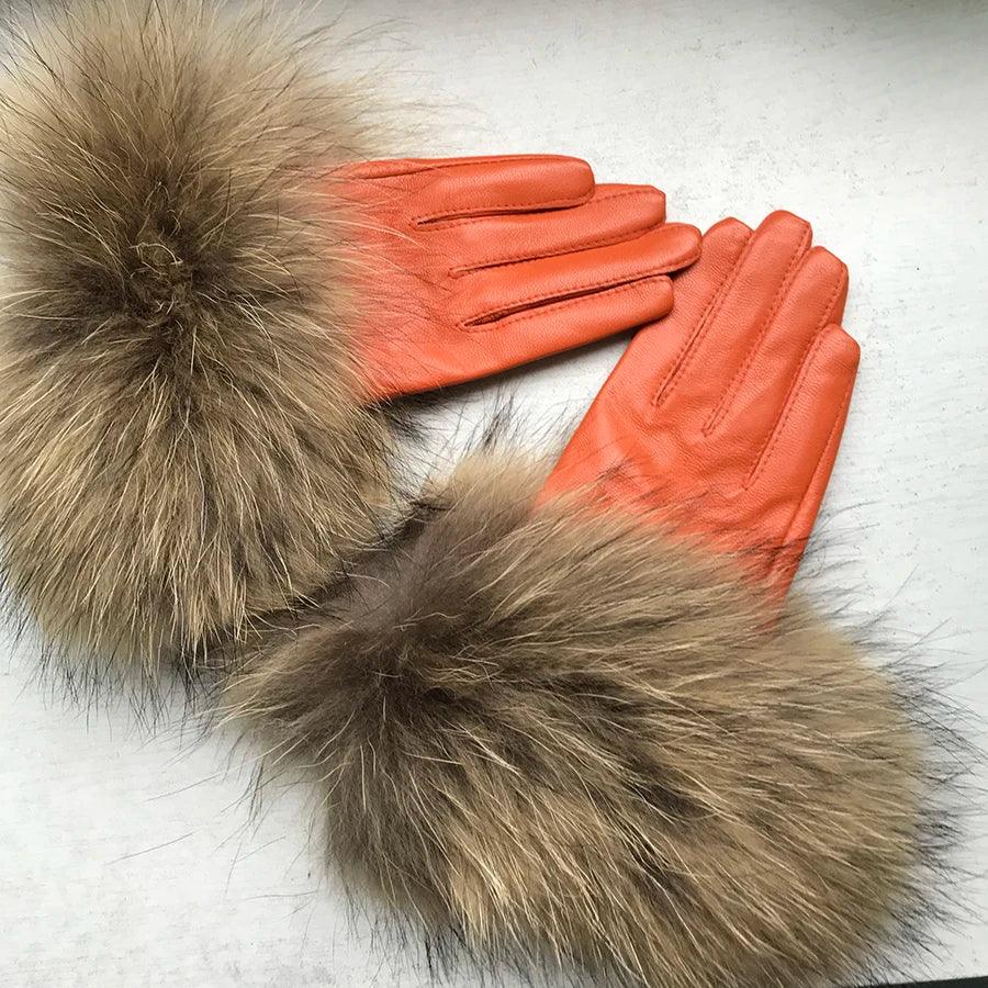 Genuine Leather Fur Gloves