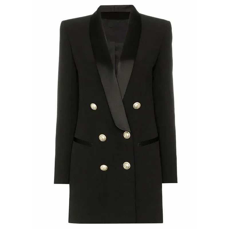 Long Sleeve Satin Collar Blazer Dress