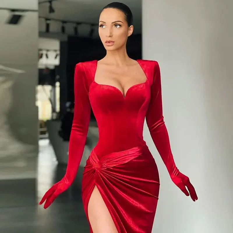 Elegant Long Sleeve Ruched Evening Dress