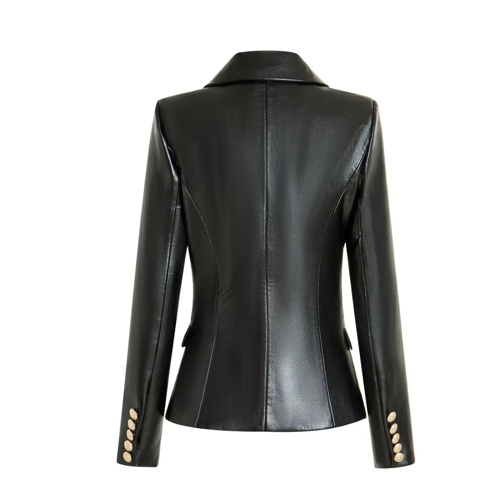 European American Top Quality Faux Leather Black Blazer