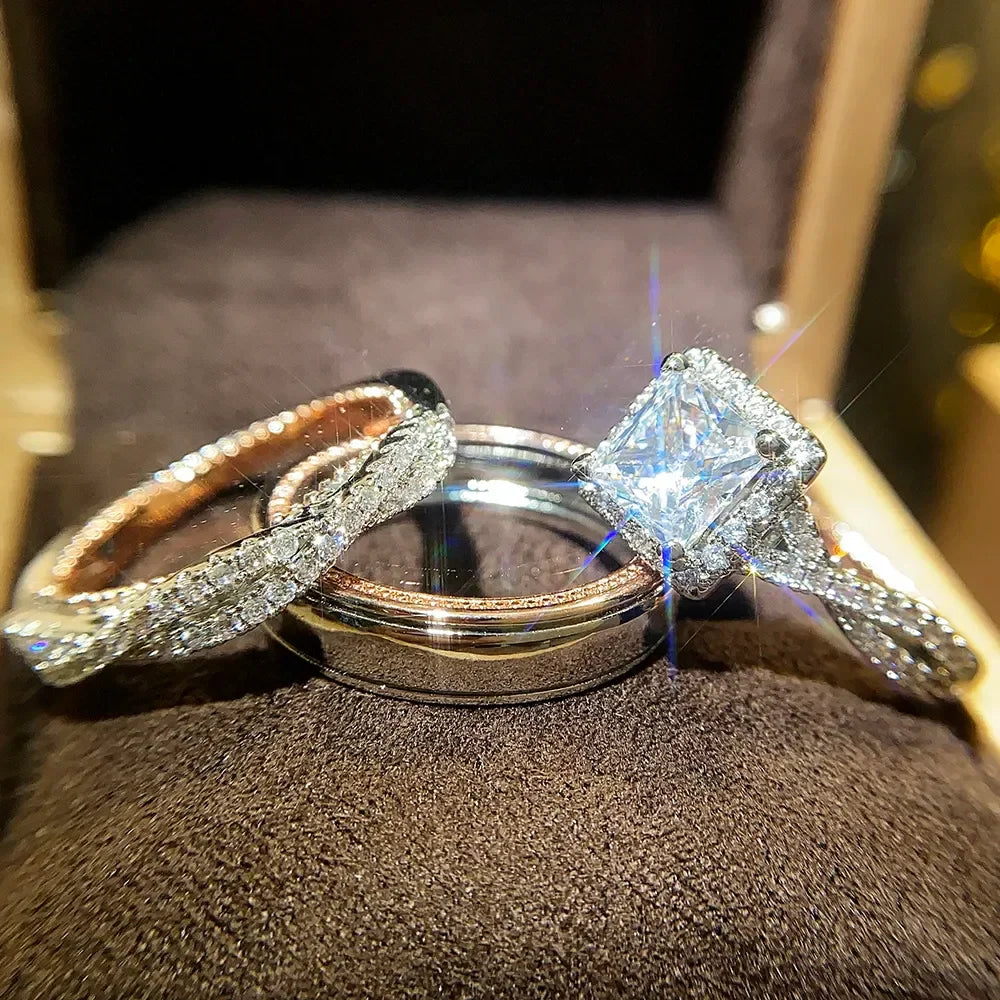 Princess Cut Cubic Zircon Bridal Ring Set