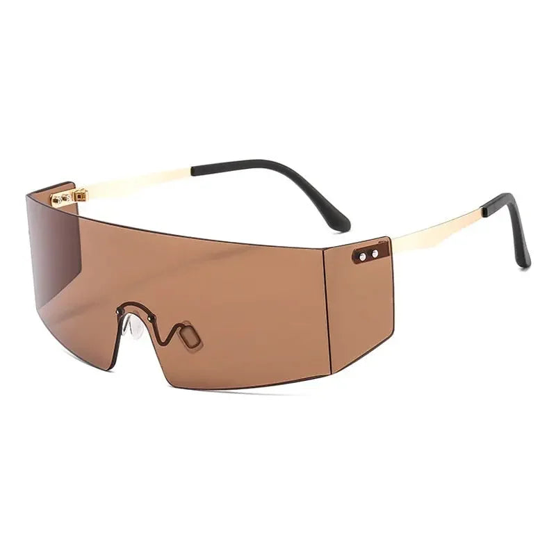 OEC CPO Fashion Rimless Sunglasses Women Men Big Flat Top Glasses Oversized Sunglasses Female Mirror Goggle UV400 O596