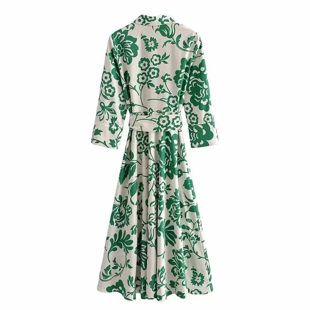 Beach Style Green Floral Dress