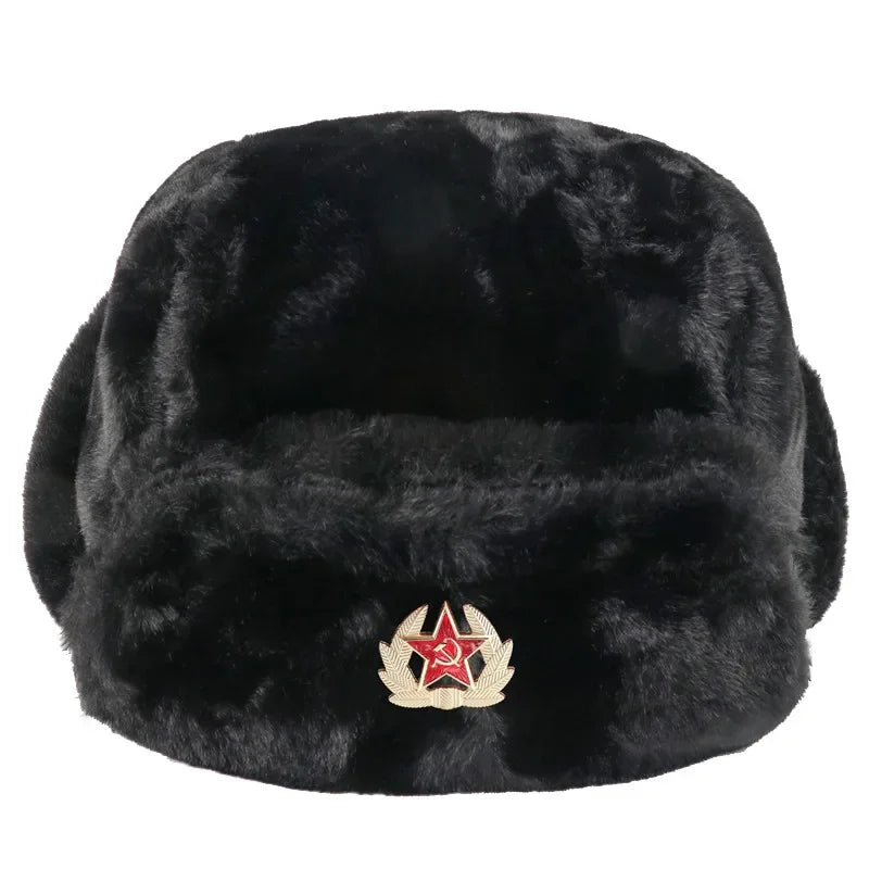CAMOLAND Women Winter Hats Warm Faux Fur Bomber Hat For Men Soviet Army Military Badge Caps Male Thermal Earflap Cap Russia Hat