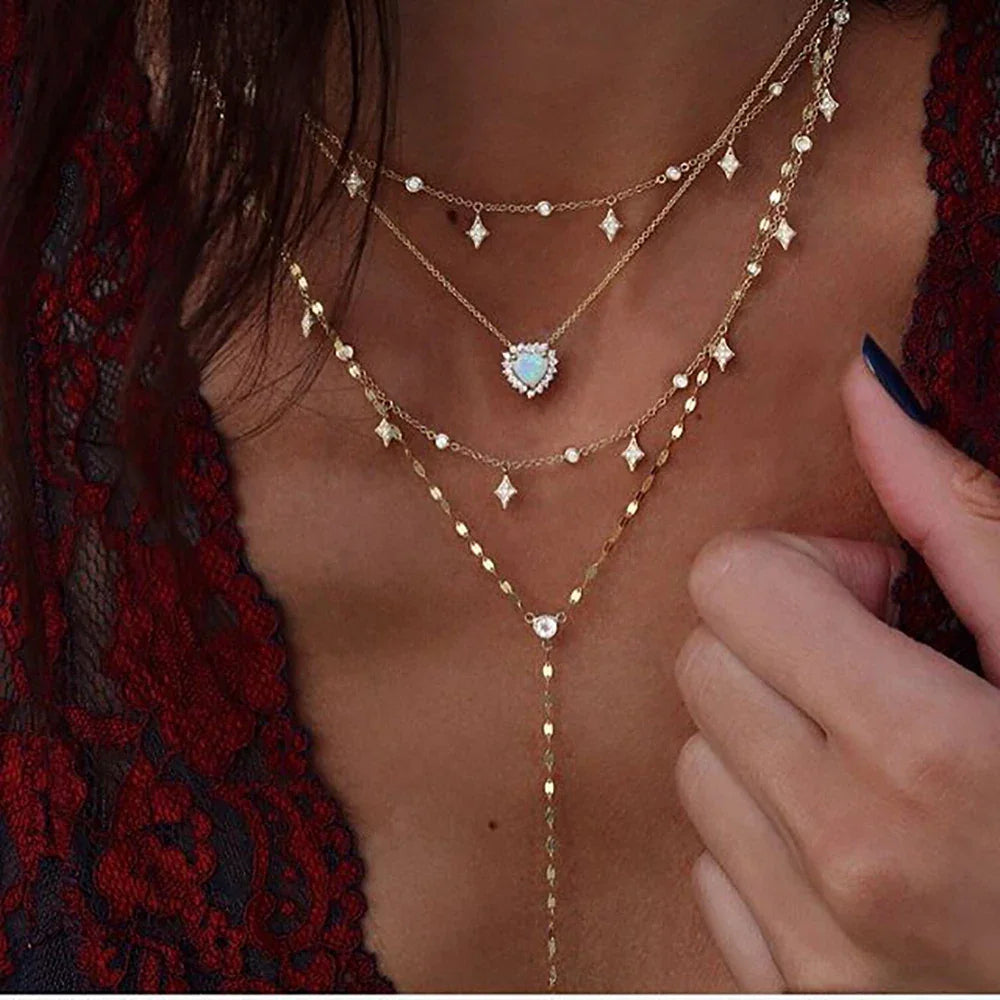 Boho Crystal Star & Moon Necklace