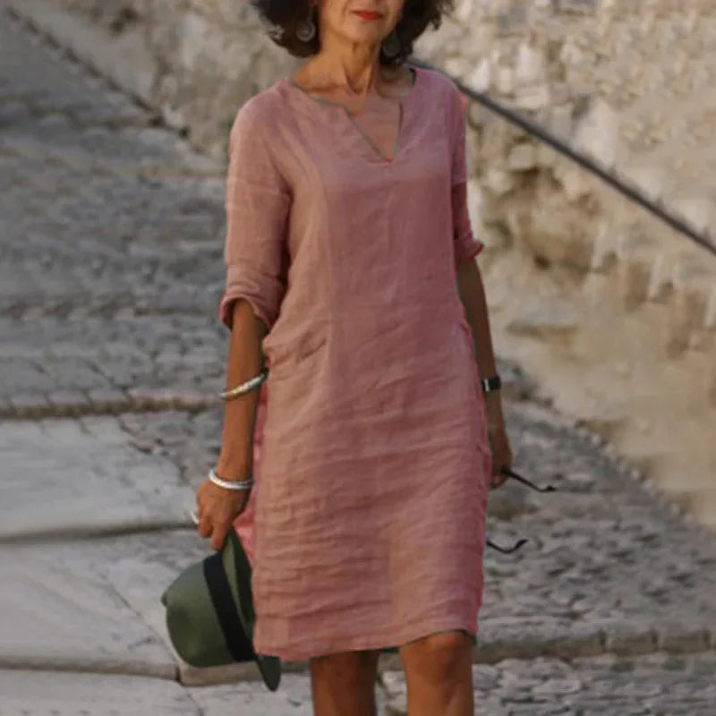 Women’s Three Quarter Sleeve Linen Dress
